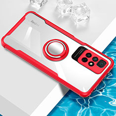 Custodia Silicone Trasparente Ultra Slim Cover Morbida con Magnetico Anello Supporto BH1 per Xiaomi Poco M4 Pro 5G Rosso