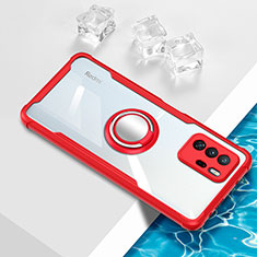 Custodia Silicone Trasparente Ultra Slim Cover Morbida con Magnetico Anello Supporto BH1 per Xiaomi Poco X3 GT 5G Rosso
