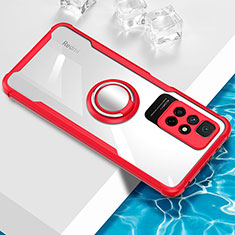 Custodia Silicone Trasparente Ultra Slim Cover Morbida con Magnetico Anello Supporto BH1 per Xiaomi Redmi Note 11 4G (2021) Rosso