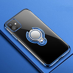 Custodia Silicone Trasparente Ultra Slim Cover Morbida con Magnetico Anello Supporto C01 per Apple iPhone 11 Blu