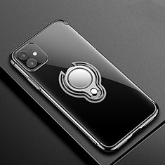 Custodia Silicone Trasparente Ultra Slim Cover Morbida con Magnetico Anello Supporto C01 per Apple iPhone 11 Nero
