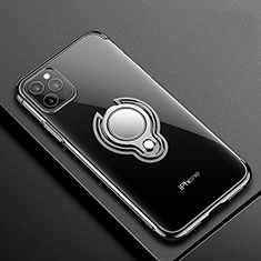 Custodia Silicone Trasparente Ultra Slim Cover Morbida con Magnetico Anello Supporto C01 per Apple iPhone 11 Pro Max Nero