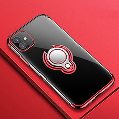 Custodia Silicone Trasparente Ultra Slim Cover Morbida con Magnetico Anello Supporto C01 per Apple iPhone 11 Rosso
