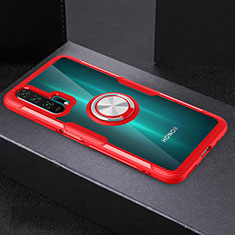 Custodia Silicone Trasparente Ultra Slim Cover Morbida con Magnetico Anello Supporto C01 per Huawei Honor 20 Pro Rosso