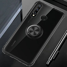 Custodia Silicone Trasparente Ultra Slim Cover Morbida con Magnetico Anello Supporto C01 per Huawei Honor 20i Nero