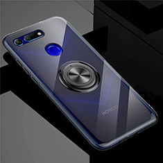 Custodia Silicone Trasparente Ultra Slim Cover Morbida con Magnetico Anello Supporto C01 per Huawei Honor View 20 Nero