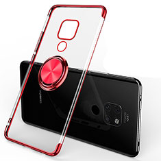 Custodia Silicone Trasparente Ultra Slim Cover Morbida con Magnetico Anello Supporto C01 per Huawei Mate 20 Rosso