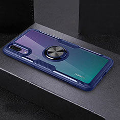 Custodia Silicone Trasparente Ultra Slim Cover Morbida con Magnetico Anello Supporto C01 per Huawei P20 Cielo Blu