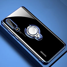 Custodia Silicone Trasparente Ultra Slim Cover Morbida con Magnetico Anello Supporto C01 per Huawei P30 Blu