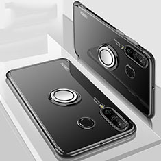 Custodia Silicone Trasparente Ultra Slim Cover Morbida con Magnetico Anello Supporto C01 per Huawei P30 Lite Nero