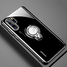 Custodia Silicone Trasparente Ultra Slim Cover Morbida con Magnetico Anello Supporto C01 per Huawei P30 Pro Nero