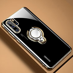 Custodia Silicone Trasparente Ultra Slim Cover Morbida con Magnetico Anello Supporto C01 per Huawei P30 Pro New Edition Oro