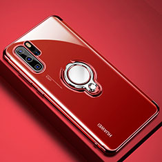 Custodia Silicone Trasparente Ultra Slim Cover Morbida con Magnetico Anello Supporto C01 per Huawei P30 Pro Rosso