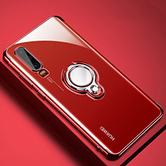 Custodia Silicone Trasparente Ultra Slim Cover Morbida con Magnetico Anello Supporto C01 per Huawei P30 Rosso