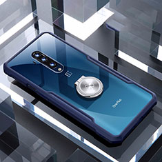 Custodia Silicone Trasparente Ultra Slim Cover Morbida con Magnetico Anello Supporto C01 per OnePlus 7T Pro Blu