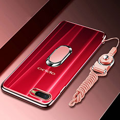 Custodia Silicone Trasparente Ultra Slim Cover Morbida con Magnetico Anello Supporto C01 per Oppo K1 Oro Rosa