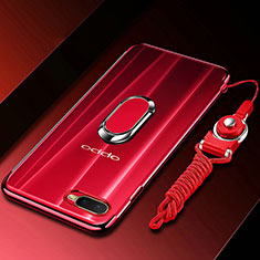 Custodia Silicone Trasparente Ultra Slim Cover Morbida con Magnetico Anello Supporto C01 per Oppo R15X Rosso