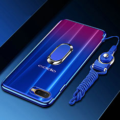 Custodia Silicone Trasparente Ultra Slim Cover Morbida con Magnetico Anello Supporto C01 per Oppo R17 Neo Blu