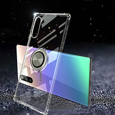 Custodia Silicone Trasparente Ultra Slim Cover Morbida con Magnetico Anello Supporto C01 per Samsung Galaxy Note 10 5G Chiaro