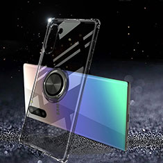Custodia Silicone Trasparente Ultra Slim Cover Morbida con Magnetico Anello Supporto C01 per Samsung Galaxy Note 10 5G Nero
