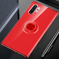 Custodia Silicone Trasparente Ultra Slim Cover Morbida con Magnetico Anello Supporto C01 per Samsung Galaxy Note 10 Plus 5G Rosso