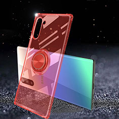 Custodia Silicone Trasparente Ultra Slim Cover Morbida con Magnetico Anello Supporto C01 per Samsung Galaxy Note 10 Rosso