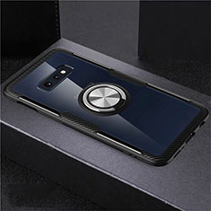 Custodia Silicone Trasparente Ultra Slim Cover Morbida con Magnetico Anello Supporto C01 per Samsung Galaxy S10e Argento e Nero