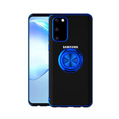 Custodia Silicone Trasparente Ultra Slim Cover Morbida con Magnetico Anello Supporto C01 per Samsung Galaxy S20 Blu