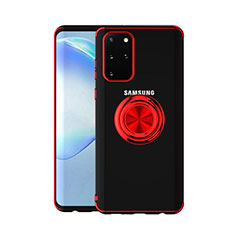 Custodia Silicone Trasparente Ultra Slim Cover Morbida con Magnetico Anello Supporto C01 per Samsung Galaxy S20 Plus 5G Rosso