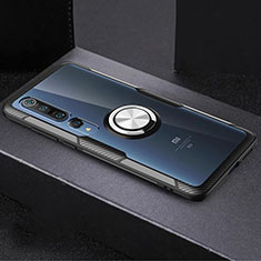 Custodia Silicone Trasparente Ultra Slim Cover Morbida con Magnetico Anello Supporto C01 per Xiaomi Mi 10 Pro Argento e Nero