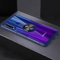 Custodia Silicone Trasparente Ultra Slim Cover Morbida con Magnetico Anello Supporto C02 per Huawei Honor 20E Blu e Nero