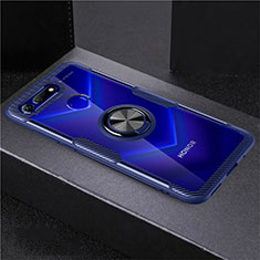 Custodia Silicone Trasparente Ultra Slim Cover Morbida con Magnetico Anello Supporto C02 per Huawei Honor V20 Cielo Blu