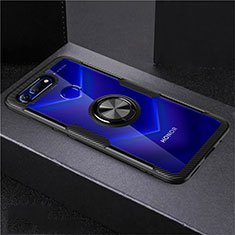 Custodia Silicone Trasparente Ultra Slim Cover Morbida con Magnetico Anello Supporto C02 per Huawei Honor V20 Nero