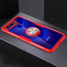 Custodia Silicone Trasparente Ultra Slim Cover Morbida con Magnetico Anello Supporto C02 per Huawei Honor V20 Rosso