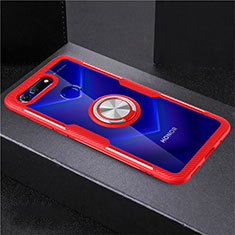 Custodia Silicone Trasparente Ultra Slim Cover Morbida con Magnetico Anello Supporto C02 per Huawei Honor View 20 Rosso