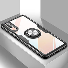 Custodia Silicone Trasparente Ultra Slim Cover Morbida con Magnetico Anello Supporto C02 per Huawei P20 Argento e Nero