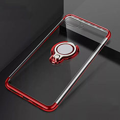 Custodia Silicone Trasparente Ultra Slim Cover Morbida con Magnetico Anello Supporto C02 per Oppo R15X Rosso