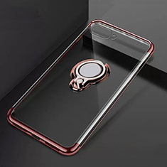Custodia Silicone Trasparente Ultra Slim Cover Morbida con Magnetico Anello Supporto C02 per Oppo R17 Neo Oro Rosa