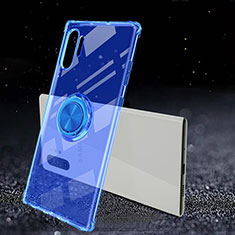 Custodia Silicone Trasparente Ultra Slim Cover Morbida con Magnetico Anello Supporto C02 per Samsung Galaxy Note 10 Plus Blu