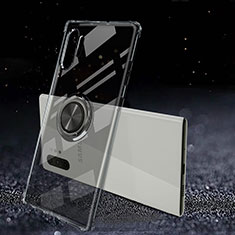 Custodia Silicone Trasparente Ultra Slim Cover Morbida con Magnetico Anello Supporto C02 per Samsung Galaxy Note 10 Plus Nero