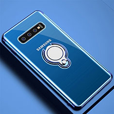 Custodia Silicone Trasparente Ultra Slim Cover Morbida con Magnetico Anello Supporto C02 per Samsung Galaxy S10 5G Blu