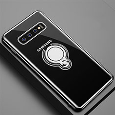 Custodia Silicone Trasparente Ultra Slim Cover Morbida con Magnetico Anello Supporto C02 per Samsung Galaxy S10 5G Nero