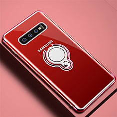 Custodia Silicone Trasparente Ultra Slim Cover Morbida con Magnetico Anello Supporto C02 per Samsung Galaxy S10 Oro Rosa