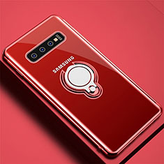 Custodia Silicone Trasparente Ultra Slim Cover Morbida con Magnetico Anello Supporto C02 per Samsung Galaxy S10 Plus Rosso