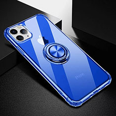 Custodia Silicone Trasparente Ultra Slim Cover Morbida con Magnetico Anello Supporto C03 per Apple iPhone 11 Pro Max Blu