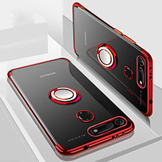 Custodia Silicone Trasparente Ultra Slim Cover Morbida con Magnetico Anello Supporto C03 per Huawei Honor V20 Rosso