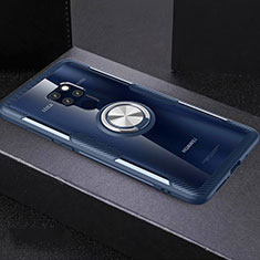 Custodia Silicone Trasparente Ultra Slim Cover Morbida con Magnetico Anello Supporto C03 per Huawei Mate 20 X 5G Blu