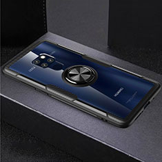 Custodia Silicone Trasparente Ultra Slim Cover Morbida con Magnetico Anello Supporto C03 per Huawei Mate 20 X 5G Nero