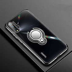 Custodia Silicone Trasparente Ultra Slim Cover Morbida con Magnetico Anello Supporto C03 per Huawei Nova 5 Nero