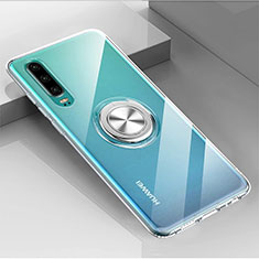 Custodia Silicone Trasparente Ultra Slim Cover Morbida con Magnetico Anello Supporto C03 per Huawei P30 Chiaro